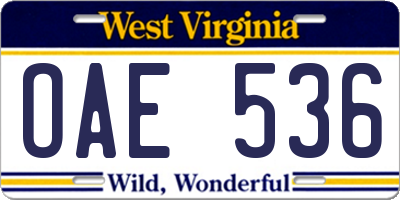 WV license plate OAE536