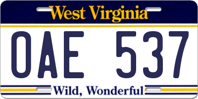 WV license plate OAE537