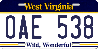 WV license plate OAE538