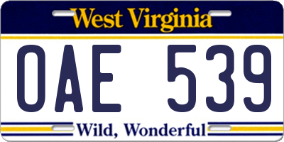 WV license plate OAE539