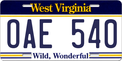 WV license plate OAE540