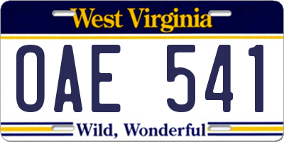WV license plate OAE541