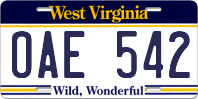 WV license plate OAE542