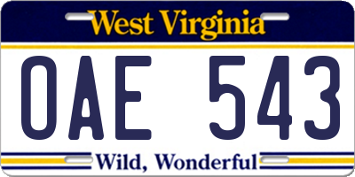 WV license plate OAE543