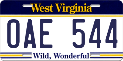 WV license plate OAE544
