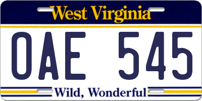 WV license plate OAE545