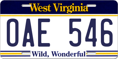 WV license plate OAE546