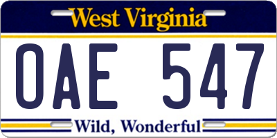 WV license plate OAE547