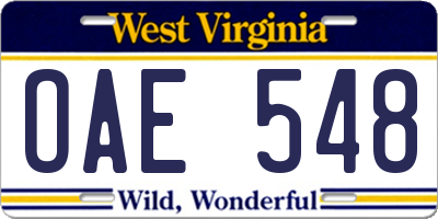 WV license plate OAE548