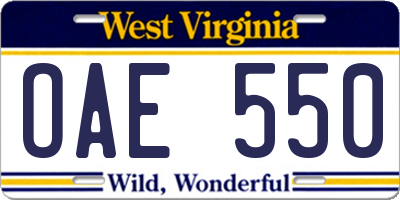WV license plate OAE550