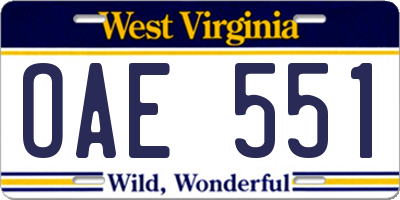 WV license plate OAE551