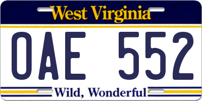 WV license plate OAE552