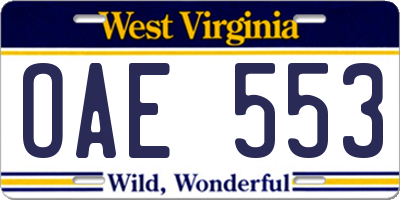WV license plate OAE553