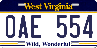 WV license plate OAE554