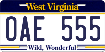 WV license plate OAE555