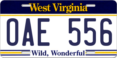 WV license plate OAE556