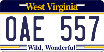WV license plate OAE557