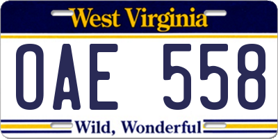 WV license plate OAE558
