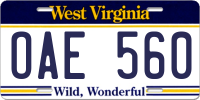 WV license plate OAE560