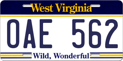 WV license plate OAE562