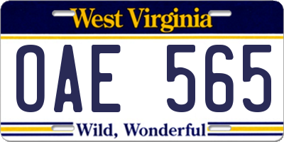 WV license plate OAE565
