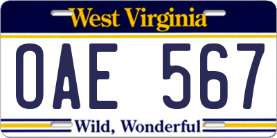 WV license plate OAE567