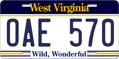 WV license plate OAE570
