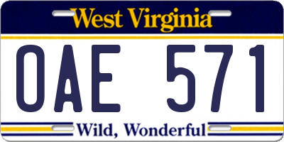 WV license plate OAE571