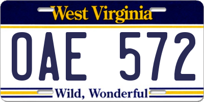WV license plate OAE572