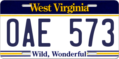 WV license plate OAE573