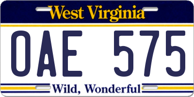 WV license plate OAE575