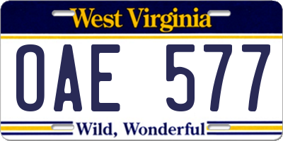 WV license plate OAE577