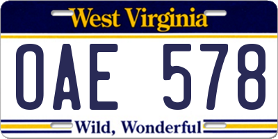 WV license plate OAE578