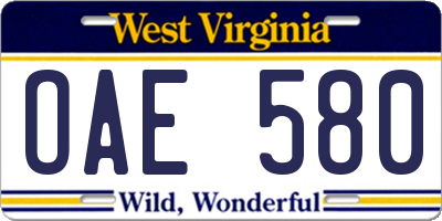 WV license plate OAE580