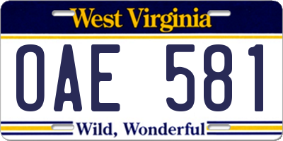 WV license plate OAE581