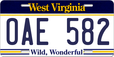 WV license plate OAE582