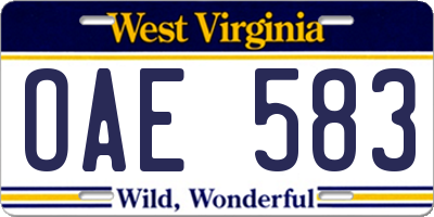 WV license plate OAE583