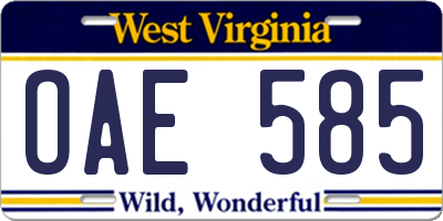 WV license plate OAE585