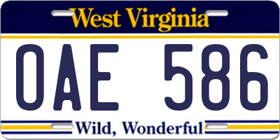 WV license plate OAE586