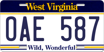 WV license plate OAE587