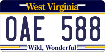 WV license plate OAE588