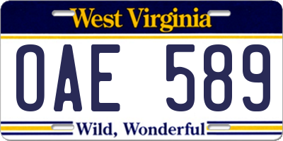WV license plate OAE589
