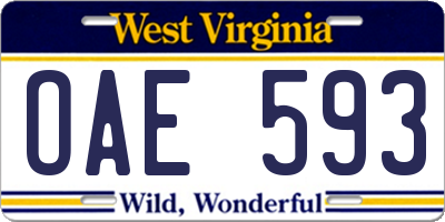 WV license plate OAE593