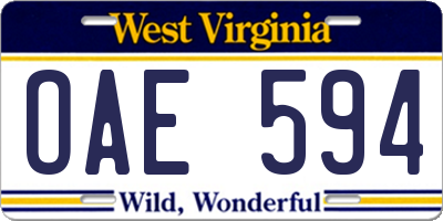WV license plate OAE594