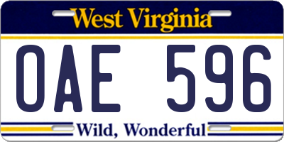 WV license plate OAE596