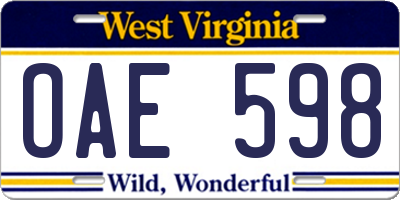 WV license plate OAE598