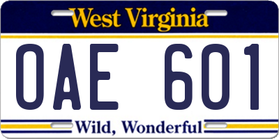 WV license plate OAE601