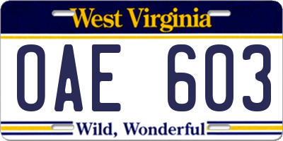 WV license plate OAE603