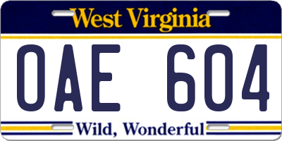 WV license plate OAE604