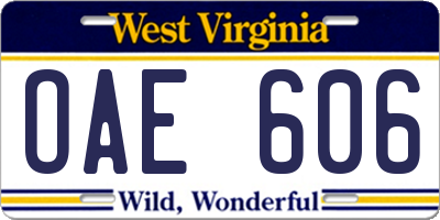 WV license plate OAE606